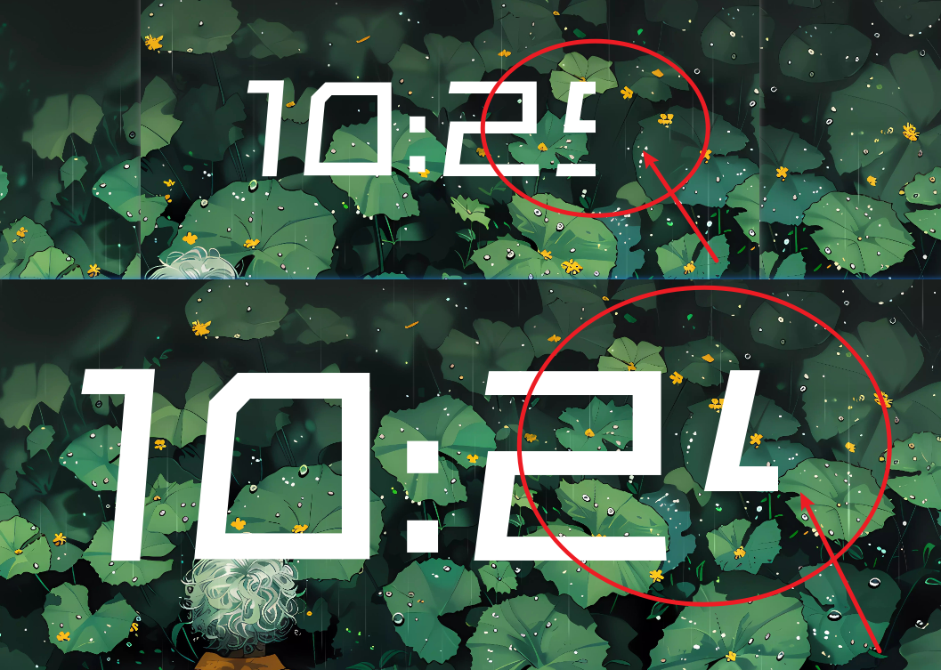 调大调小换格式24小时都不行，之前还设置过，换了几个数字字体就变这样，外面边框太窄了。 ... ...